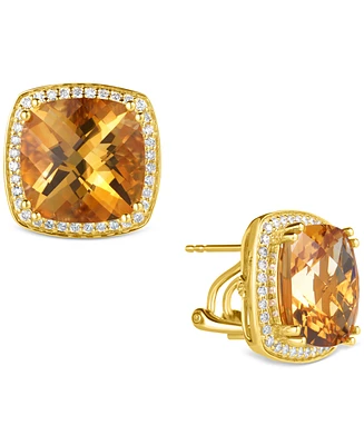 Citrine (10 ct. t.w.) & Diamond (3/8 ct. t.w.) Cushion Halo Stud Earrings in 14k Gold