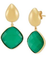 Green Onyx Square Drop Earrings 24k Gold-Plated Sterling Silver (Also Black Onyx)