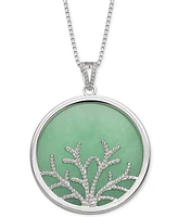 Dyed Green Jade Round Disc Tree 18" Pendant Necklace in Sterling Silver