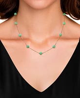 Dyed Green Jade Bead Station 18" Collar Necklace in 10k Gold
