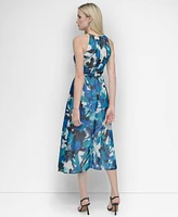 Dkny Women's Tie-Waist Chiffon Fit & Flare Midi Dress
