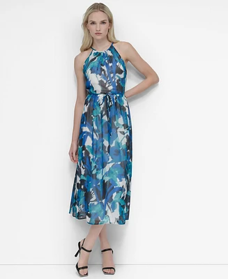 Dkny Women's Tie-Waist Chiffon Fit & Flare Midi Dress