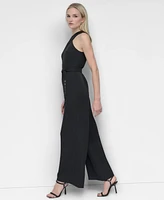 Dkny Women's Crisscross Halter Belted Wide-Leg Jumpsuit
