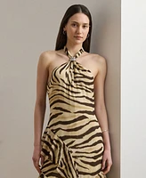 Lauren Ralph Women's Zebra-Print Ruffle-Trim Georgette Gown