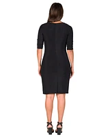 24seven Comfort Apparel Petite Elbow Length Sleeve Shimmer Bodycon Mini Party Dress
