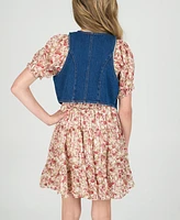 Rare Editions Big Girls 2-Piece Lurex Chiffon With Denim Vest and Dress Set