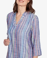 Alfred Dunner Women's El Paso Textured Multi Stripe Collared Top