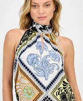 T Tahari Women's Printed Halter-Neck Keyhole Blouse