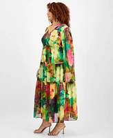 Robbie Bee Plus V-Neck Tiered Maxi Dress