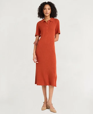 Luxely Women's Solid-Color Collared Midi Dress