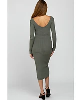 Pinkblush Maternity Light Olive V-Neck Long Sleeve Fitted Maxi Dress