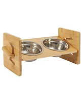 Bingopaw Adjustable Cat Bowl Set,Stainless Steel Bowls w/Bamboo Stand, 4 Height & Angle Positions for Cats/Kittens/Small Pets