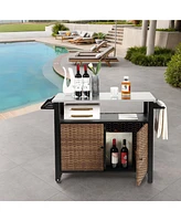 Mondawe Wicker Rolling Kitchen Cart with Stainless Top