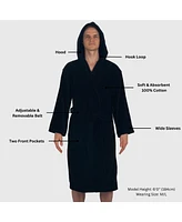 Alpine Swiss Men's Dane Hooded Bathrobe Cotton Terry Cloth Luxury Hotel Spa Robe