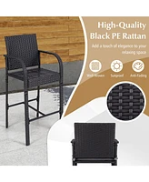 3-Piece Patio Wicker Rattan Bar Height Chairs and Square Table Set