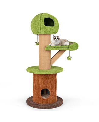 Slickblue Mushroom Cat Tree for Indoor Cats with 2 Cute Condos Plush Perch and Teasing Balls