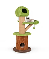 Slickblue Mushroom Cat Tree for Indoor Cats with 2 Cute Condos Plush Perch and Teasing Balls
