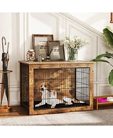 Dog Crate Furniture with Cushion and Double Doors