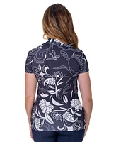 24seven Comfort Apparel Petite Black and White Short Sleeve V-Neck Wrap Top