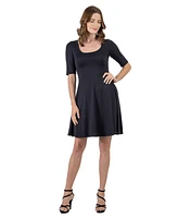 24seven Comfort Petite Apparel A Line Knee Length Dress Elbow Sleeves