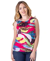 24seven Comfort Apparel Petite Pink Pleated Crew Neck Back Closure Sleeveless Top