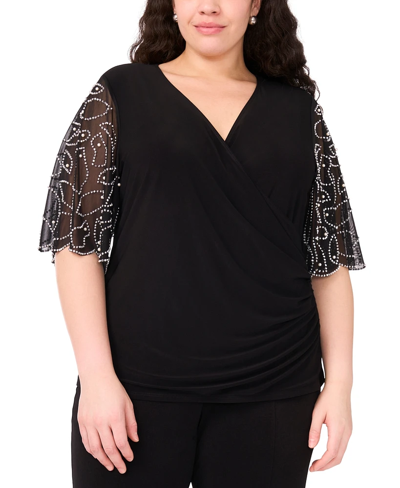 Msk Plus Short-Sleeve V-Neck Top