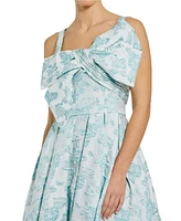 Mac Duggal Women's Sleeveless Large Bow Detail Floral Brocade Dress