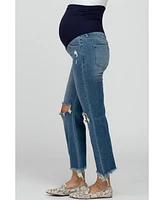 Pinkblush Maternity Blue Frayed Wide Leg Cropped Jeans