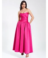 Miss Circle Women's Walterina Fuchsia Satin Strapless Drop Waist Corset Gown
