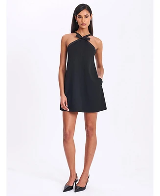 Miss Circle Women's Caitlin Black Satin Trim Mini Dress with Bow