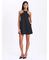 Miss Circle Women's Caitlin Black Satin Trim Mini Dress with Bow