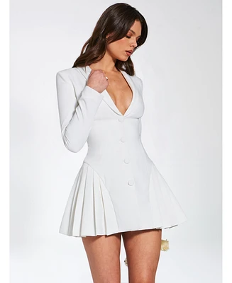 Miss Circle Women's Delia White Blazer Dress with Pleated Detail