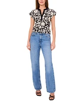 Vince Camuto Women's Floral-Print Split-Neck Cap-Sleeve Top