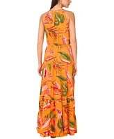 Vince Camuto Women's Tiered High-Neck Leaf-Print Maxi Dress