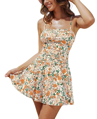 Cupshe Women's Square Neck Ruched Swim Dress