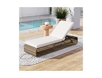 7-Position Adjustable Pe Rattan Outdoor Chaise Lounge Chair