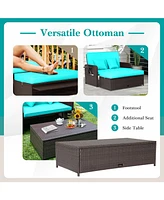Gymax Rattan Loveseat Set Daybed Lounge w/ Storage Ottoman Side Tables Adjust Patio