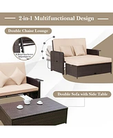 Gymax Rattan Daybed Lounge w/ Retractable Top Canopy Side Tables Cushions Off Patio