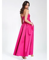 Miss Circle Women's Walterina Fuchsia Satin Strapless Drop Waist Corset Gown