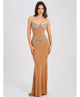 Miss Circle Women's Fatima Crystal Sleeveless Corset Mermaid Maxi Dress