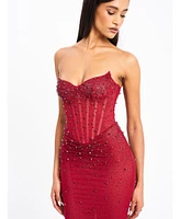 Miss Circle Women's Fatima Crystal Sleeveless Corset Mermaid Maxi Dress
