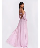 Miss Circle Women's Wallie Pink Rhinestone Embellished Mesh Backless Gown
