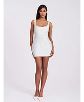 Miss Circle Women's Tais Pearl Beaded Cocoon Shape Sleeveless Mini Dress