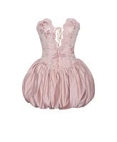 Miss Circle Women's Palesa Pink Ballet Style Embroidered Bubble Hem Mini Dress