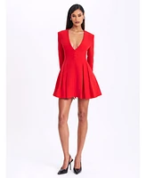 Miss Circle Women's Ubah Red Blazer Pleated Button-up Long Sleeve Mini Dress