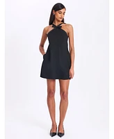 Miss Circle Women's Caitlin Black Satin Trim Mini Dress with Bow