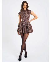 Miss Circle Women's Jacqueline Backless Cheetah Print Mini Puffy Dress