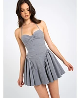 Miss Circle Women's Melody Gray Stripe Halter Drop Waist Mini Dress
