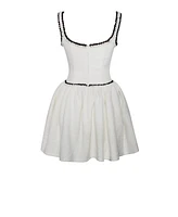 Miss Circle Women's Coco White Boucle Tweed V Waist Mini Dress