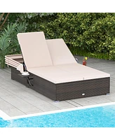 Gymax 2-person Rattan Lounge Bed w/ Retractable Canopy 5-position Adjustable Backrest